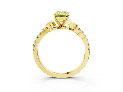 Yellow gold Fancy Yellow Emerald Cut Solitaire Leaf-Inspired Diamond Ring with Pavé Band and Four-Prong Setting_3