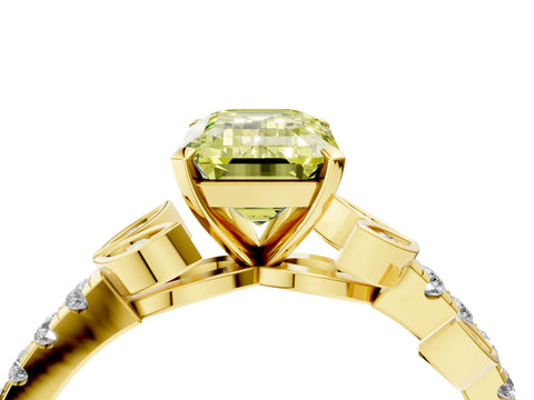 Yellow gold Fancy Yellow Emerald Cut Solitaire Leaf-Inspired Diamond Ring with Pavé Band and Four-Prong Setting_4