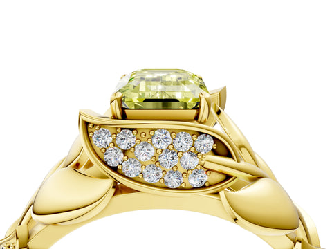 Yellow gold Fancy Yellow Emerald Cut Solitaire Leaf-Inspired Engagement Ring with Prong Setting_4