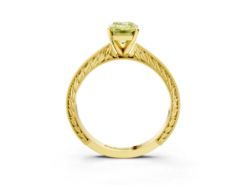 Yellow gold Fancy Yellow Emerald Cut Solitaire Milgrain Engraved Band with Four-Prong Setting_3