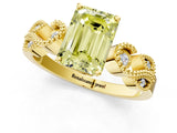 Yellow gold Fancy Yellow Emerald Cut Solitaire Milgrain Leaf Band with Prong Setting_1