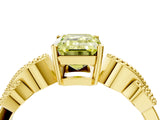 Yellow gold Fancy Yellow Emerald Cut Solitaire Milgrain Leaf Band with Prong Setting_4