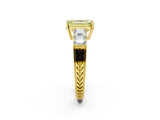 Yellow gold Fancy Yellow Emerald Cut Solitaire Princess Side Stone Engraved Band Prong Setting Ring_2