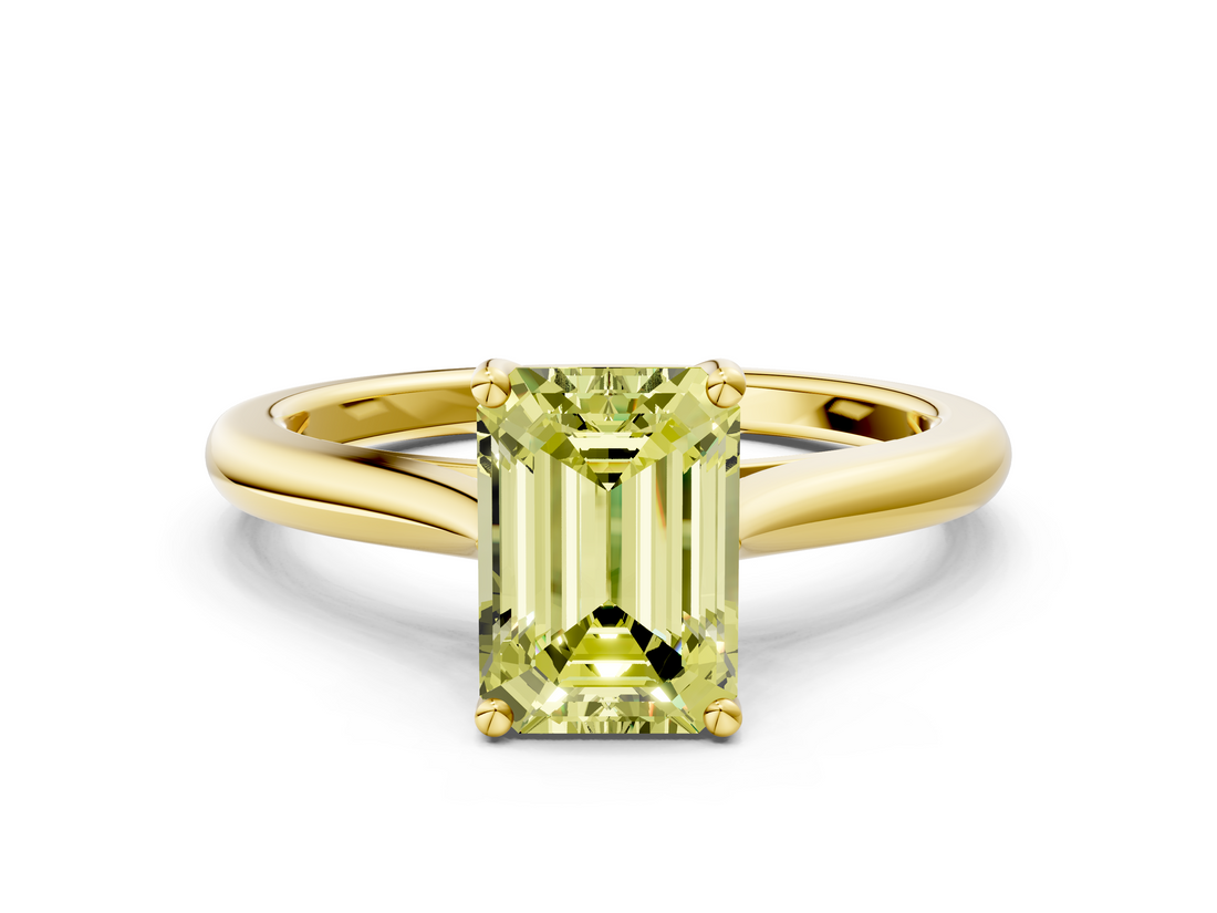Yellow gold Fancy Yellow Emerald  Cut Solitaire Ring with Cathedral Band and Four-Prong Setting_69
