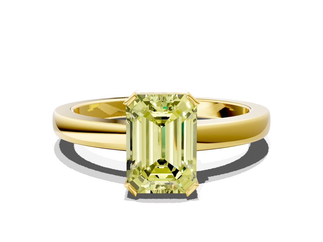 Yellow gold Fancy Yellow Emerald  Cut Solitaire Ring with Four-Prong Setting and Classic Band_58
