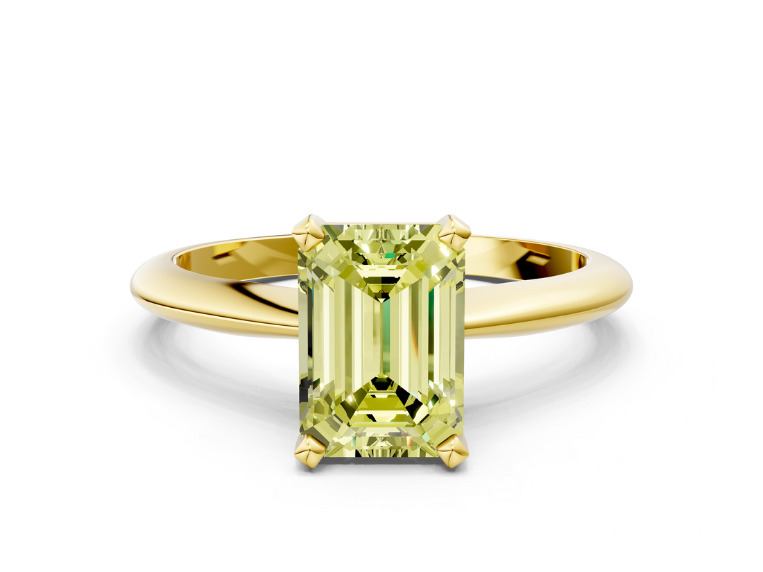 Yellow gold Fancy Yellow Emerald  Cut Solitaire Ring with Four-Prong Setting on a Classic Band_59