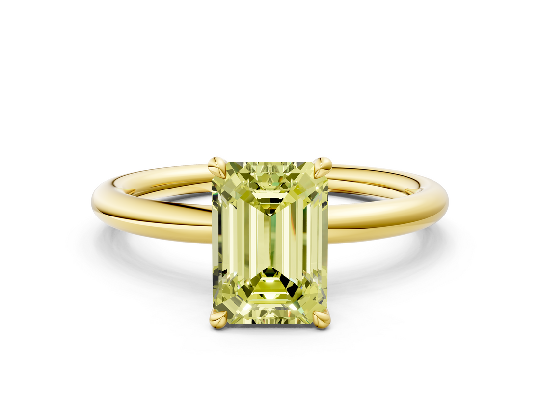 Yellow gold Fancy Yellow Emerald  Cut Solitaire Ring with Thin Band and Four-Prong Setting_16