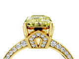 Yellow gold Fancy Yellow Emerald Cut Solitaire Split Shank Pave Diamond Engagement Ring with Four-Prong Setting_40