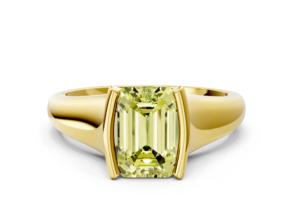 Yellow Gold Emerald Cut Tension Style Solitaire Engagement Ring Setting for Fancy Yellow Center