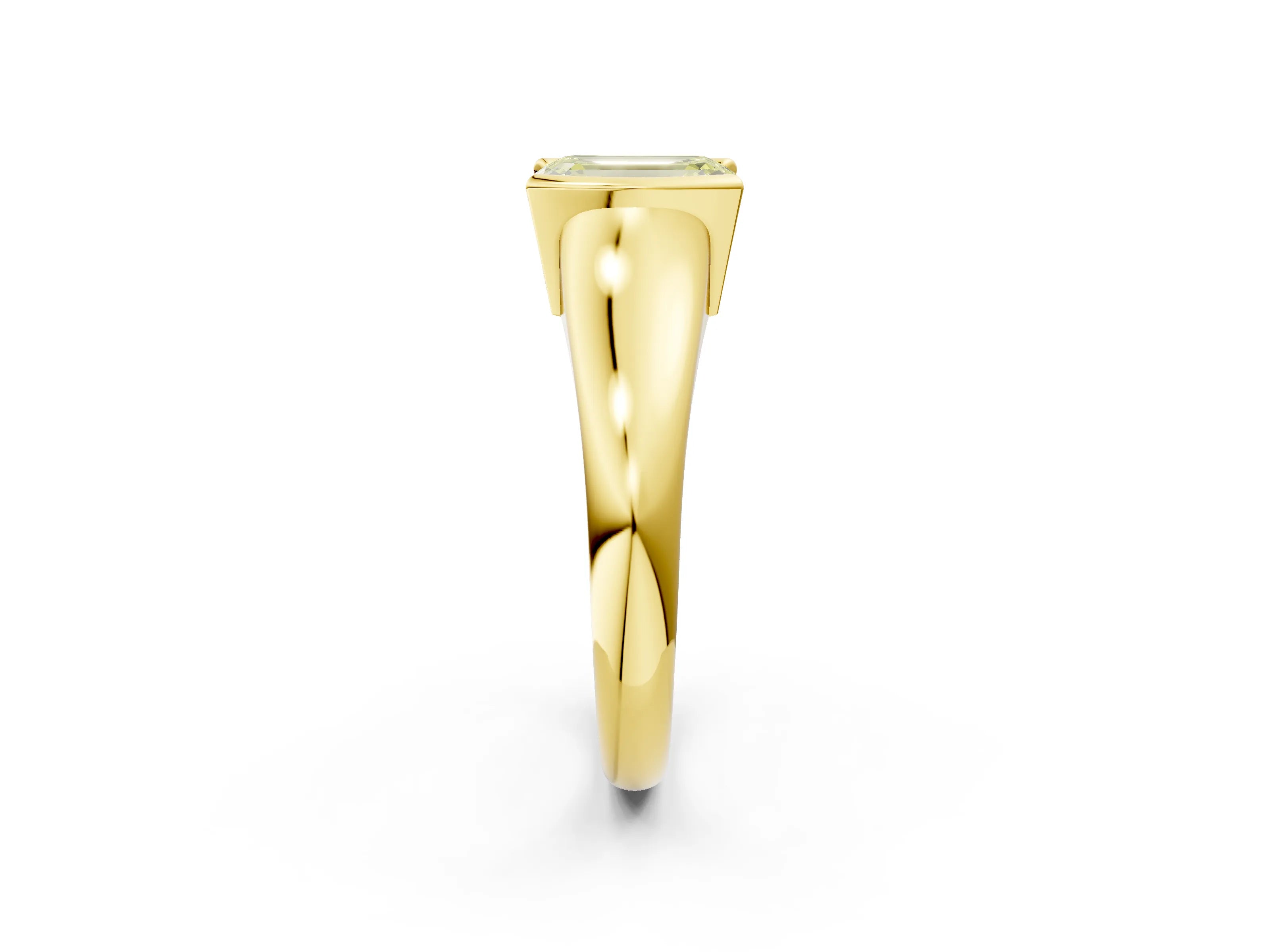 Yellow gold Fancy Yellow Emerald Cut Solitaire Tension Set Diamond Ring with Split Shank Band_2