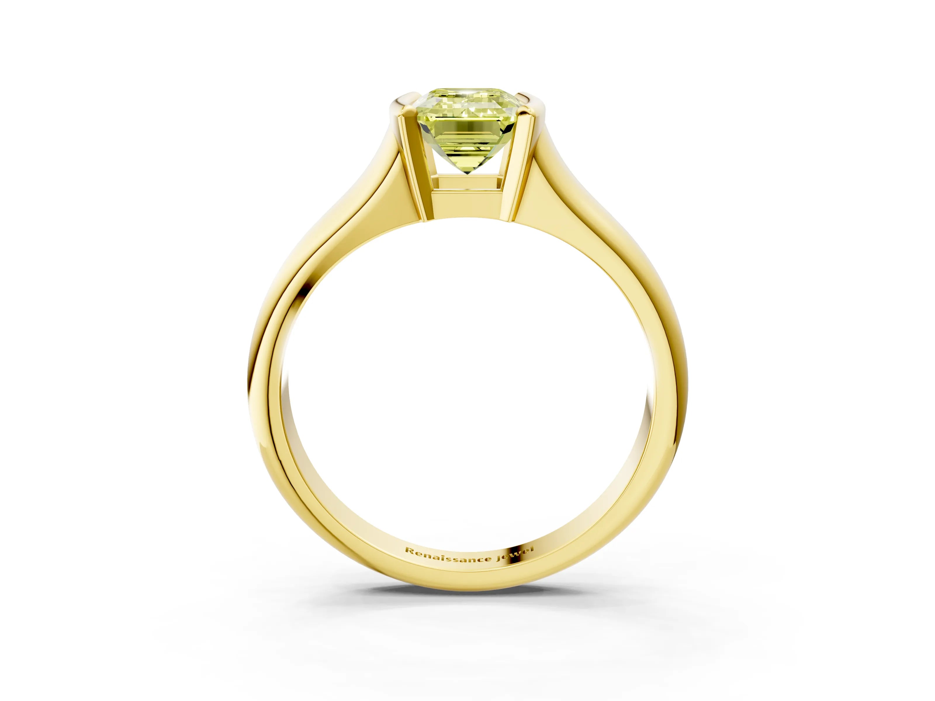 Yellow gold Fancy Yellow Emerald Cut Solitaire Tension Set Diamond Ring with Split Shank Band_3
