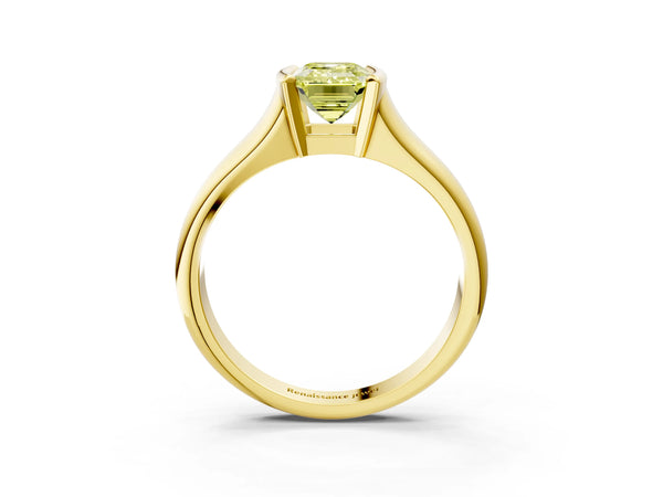 Yellow Gold Emerald Cut Tension Style Solitaire Engagement Ring Setting for Fancy Yellow Center