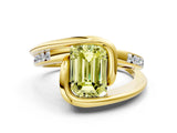 Yellow gold Fancy Yellow Emerald Cut Solitaire Tension-Set Diamond Split Shank Ring