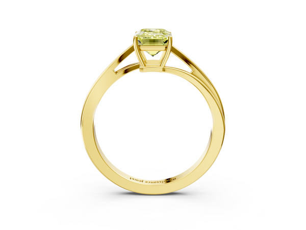 Yellow gold Fancy Yellow Emerald  Cut Solitaire Twist Band Ring with Four-Prong Setting