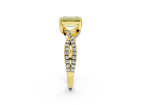 Yellow gold Fancy Yellow Emerald Cut Solitaire Twist Pave Diamond Engagement Ring with Prong Setting_26