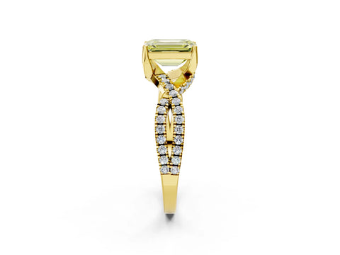 Yellow gold Fancy Yellow Emerald Cut Solitaire Twist Pave Diamond Engagement Ring with Prong Setting_2
