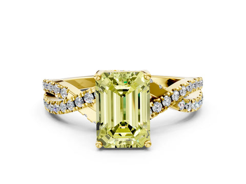 Yellow gold Fancy Yellow Emerald Cut Solitaire Twist Pave Diamond Engagement Ring with Prong Setting_30