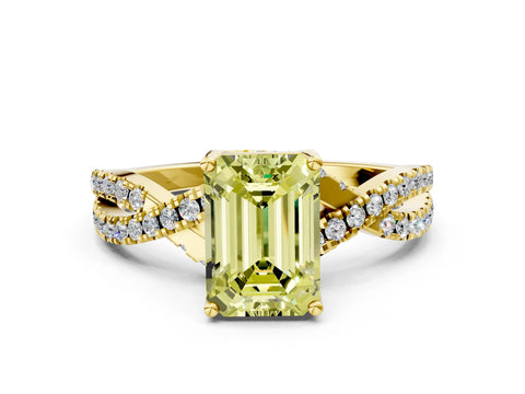 Yellow gold Fancy Yellow Emerald Cut Solitaire Twist Pave Diamond Engagement Ring with Prong Setting_36