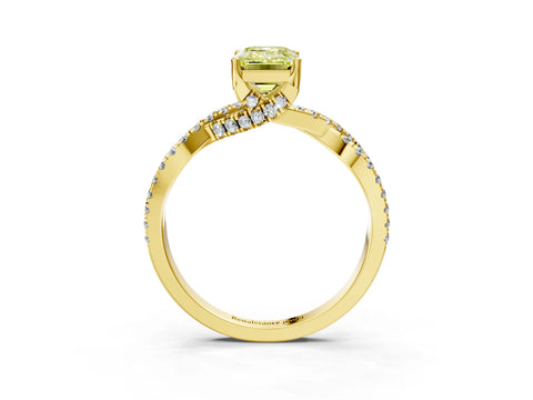 Yellow gold Fancy Yellow Emerald Cut Solitaire Twist Pave Diamond Engagement Ring with Prong Setting_3