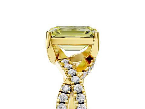 Yellow gold Fancy Yellow Emerald Cut Solitaire Twist Pave Diamond Engagement Ring with Prong Setting_5