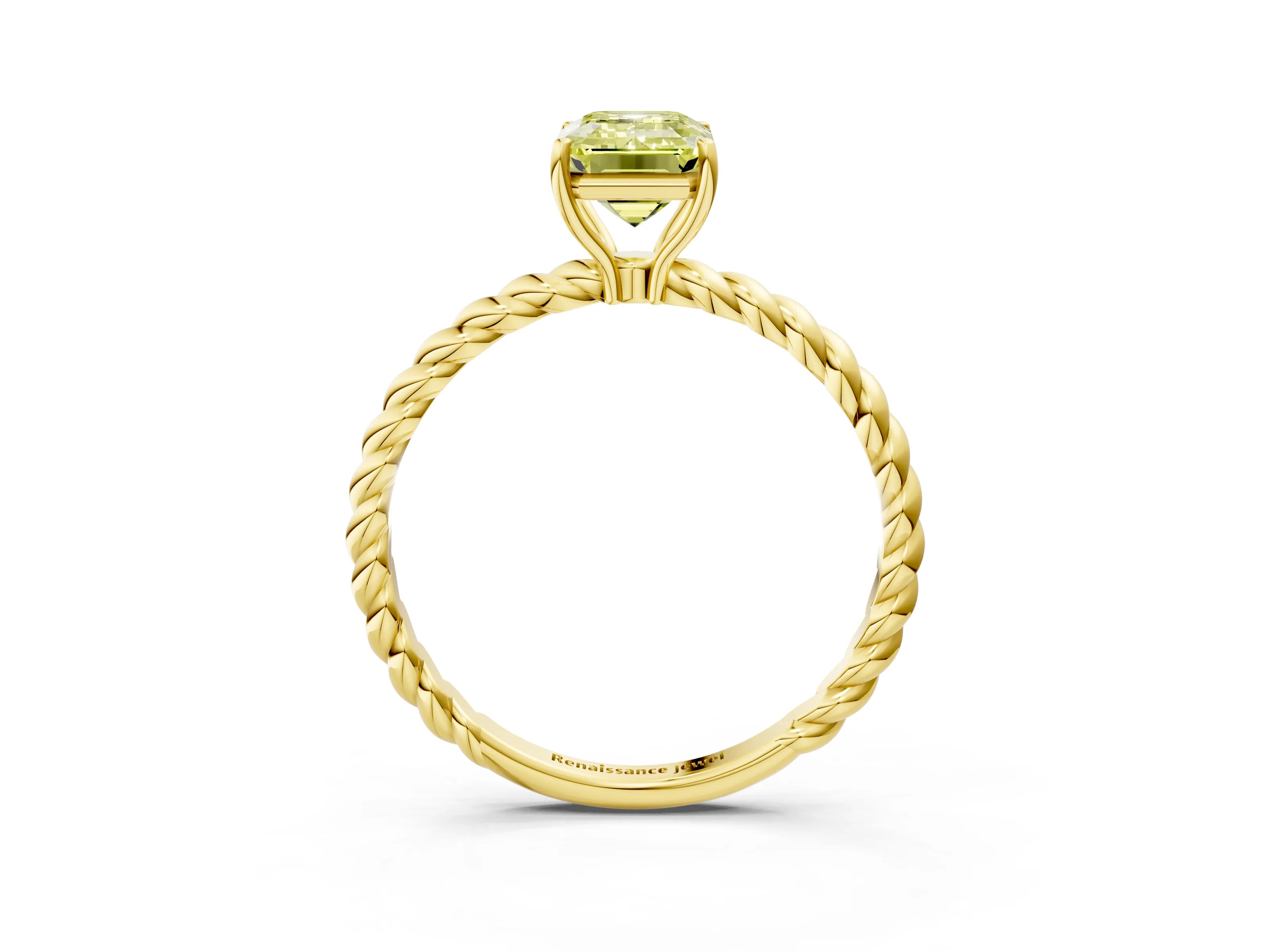 Yellow gold Fancy Yellow Emerald Cut Solitaire Twisted Band 4-Prong Ring_3