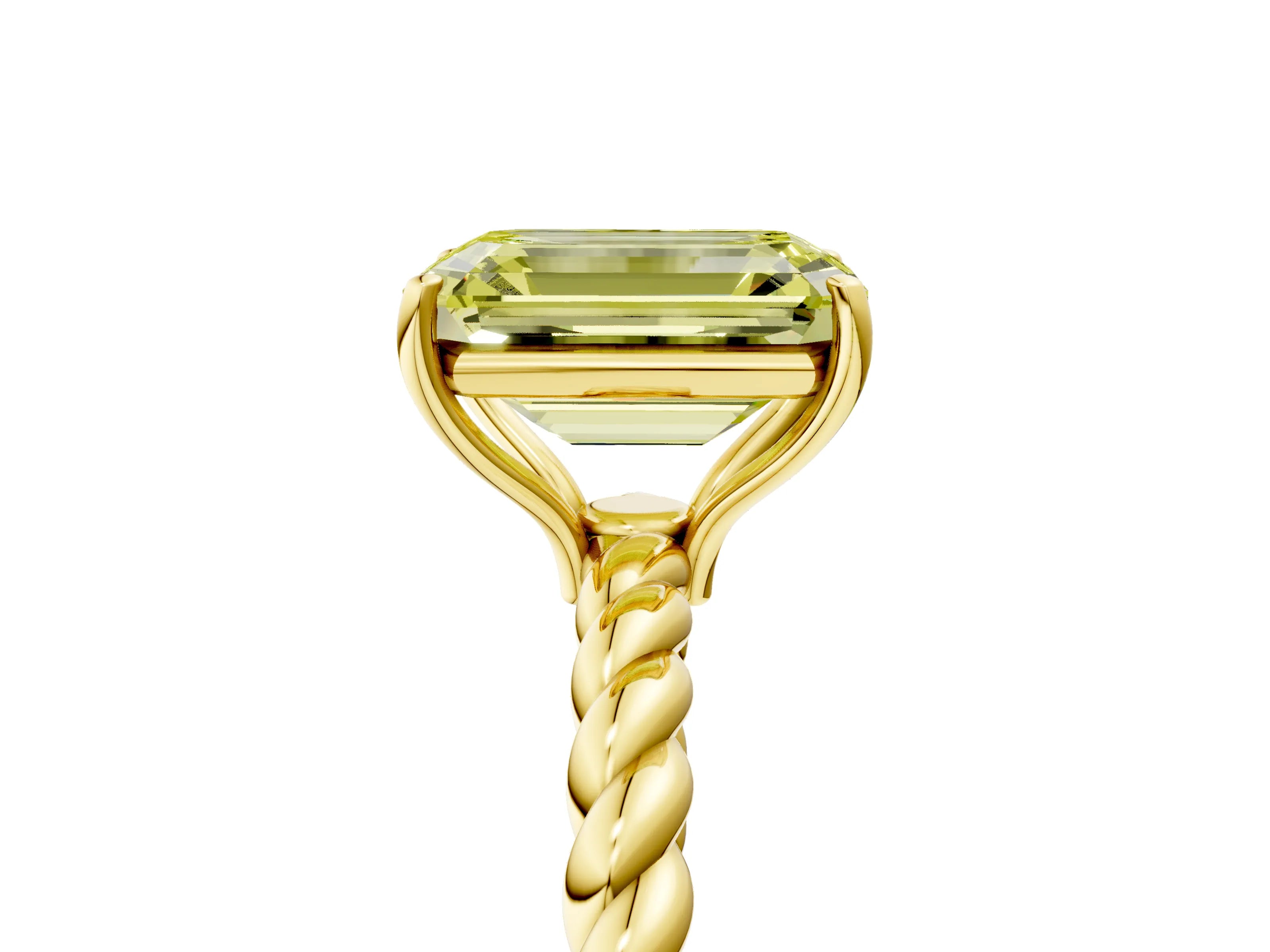Yellow gold Fancy Yellow Emerald Cut Solitaire Twisted Band 4-Prong Ring_5