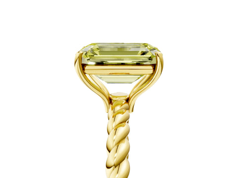Yellow gold Fancy Yellow Emerald Cut Solitaire Twisted Band 4-Prong Ring_5