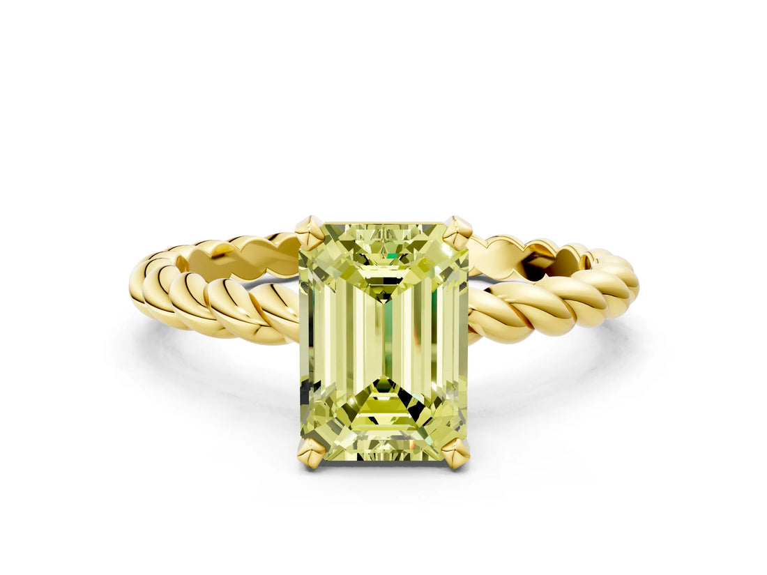 Yellow gold Fancy Yellow Emerald  Cut Solitaire Twisted Band with Four-Prong Setting_57