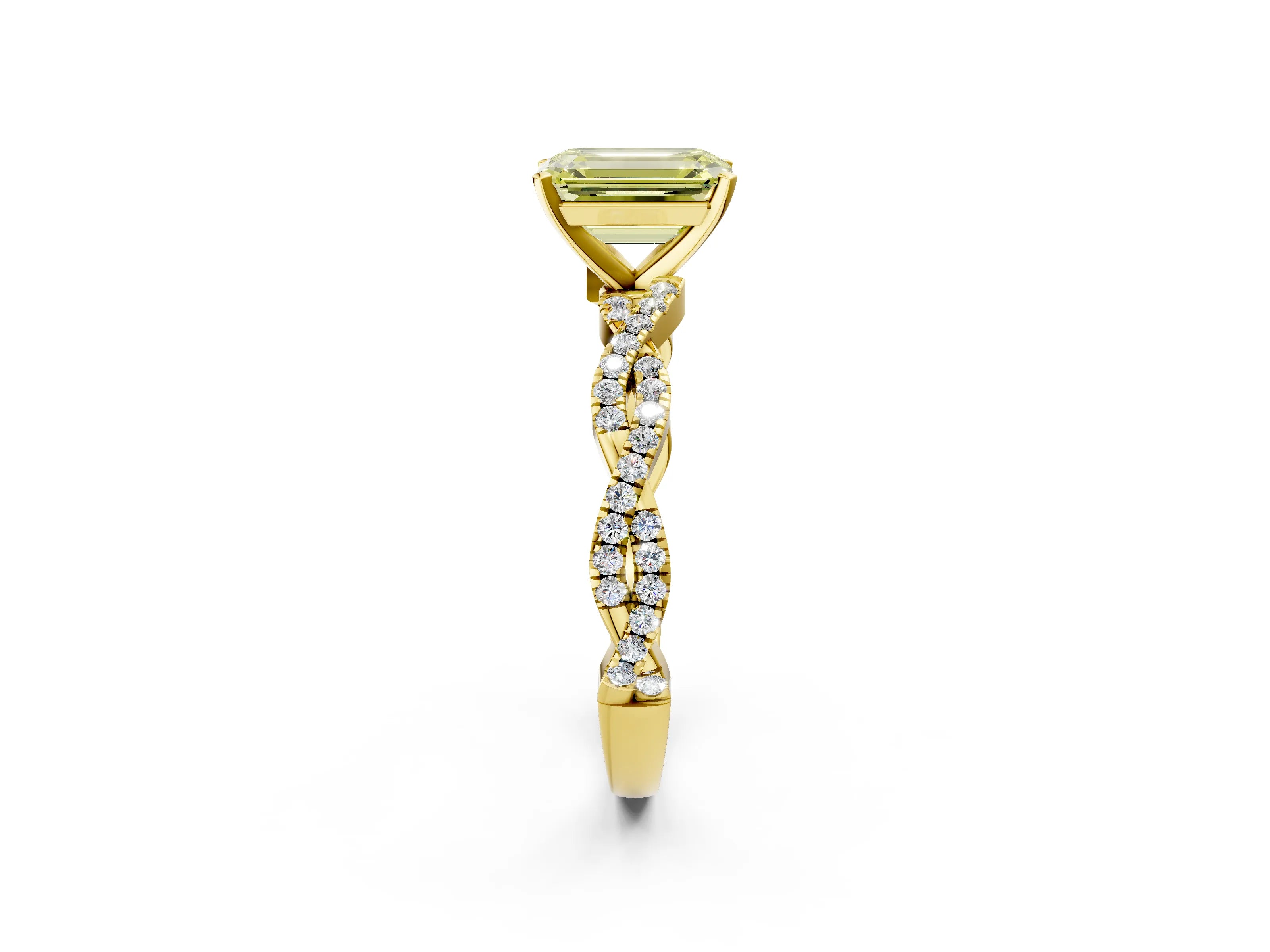 Yellow gold Fancy Yellow Emerald Cut Solitaire Twisted Pave Band with Four-Prong Setting_5