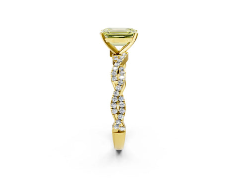 Yellow gold Fancy Yellow Emerald Cut Solitaire Twisted Pave Band with Four-Prong Setting_5