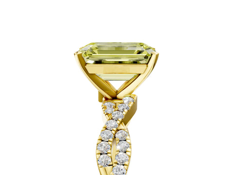 Yellow gold Fancy Yellow Emerald Cut Solitaire Twisted Pave Band with Four-Prong Setting_8