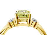 Yellow gold Fancy Yellow Emerald  Cut Three-Stone Channel Set Ring with Bar Prongs_46