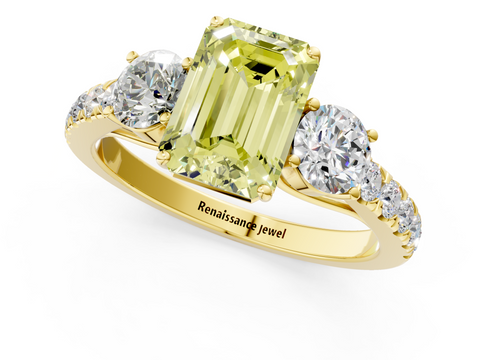 Yellow gold Fancy Yellow Emerald  Cut Three-Stone Diamond Pave Band with Prong Setting_21