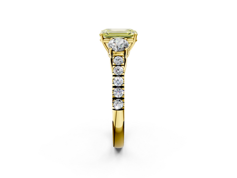 Yellow gold Fancy Yellow Emerald  Cut Three-Stone Diamond Pave Band with Prong Setting_22