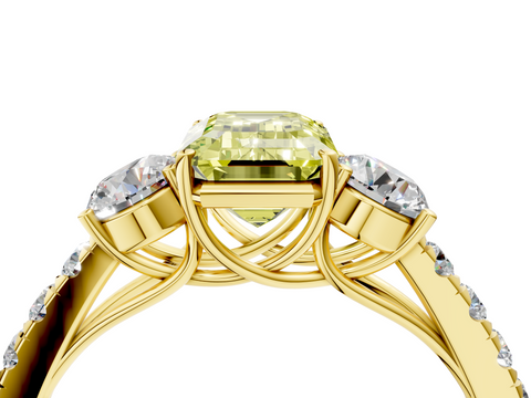 Yellow gold Fancy Yellow Emerald  Cut Three-Stone Diamond Pave Band with Prong Setting_24