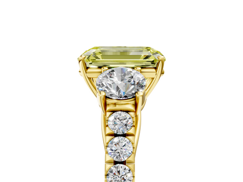Yellow gold Fancy Yellow Emerald  Cut Three-Stone Diamond Pave Band with Prong Setting_25