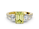 Yellow gold Fancy Yellow Emerald  Cut Three-Stone Diamond Pave Band with Prong Setting_36