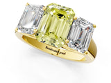 Yellow gold Fancy Yellow Emerald Cut Three-Stone Diamond Ring with Prong Setting on a Classic Band_13