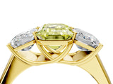 Yellow gold Fancy Yellow Emerald Cut Three-Stone Diamond Ring with Prong Setting on a Classic Band_16