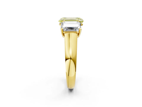 Yellow gold Fancy Yellow Emerald Cut Three-Stone Diamond Ring with Prong Setting on a Classic Band_2
