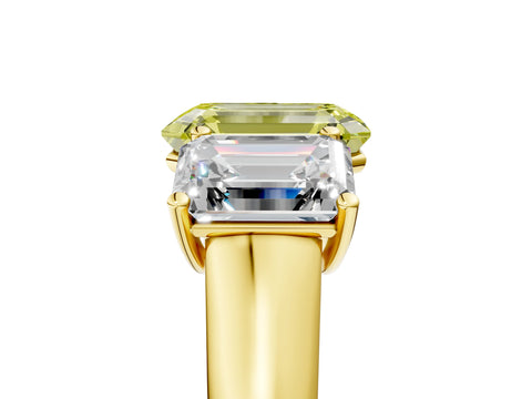 Yellow gold Fancy Yellow Emerald Cut Three-Stone Diamond Ring with Prong Setting on a Classic Band_5