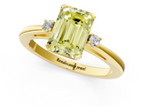 Yellow gold Fancy Yellow Emerald  Cut Three-Stone Solitaire Ring with Round Accent Diamonds and Four-Prong Setting_21