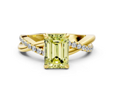 Yellow gold Fancy Yellow Emerald  Cut Twist Band Solitaire Diamond Ring with Pavé Setting_3