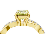 Yellow gold Fancy Yellow Emerald  Cut Twist Band Solitaire Diamond Ring with Pavé Setting_7