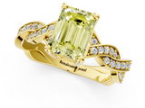Yellow gold Fancy Yellow Emerald  Cut Twisted Pavé Band Solitaire Ring with Four-Prong Setting_56