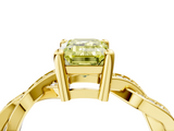 Yellow gold Fancy Yellow Emerald  Cut Twisted Pavé Band Solitaire Ring with Four-Prong Setting_59