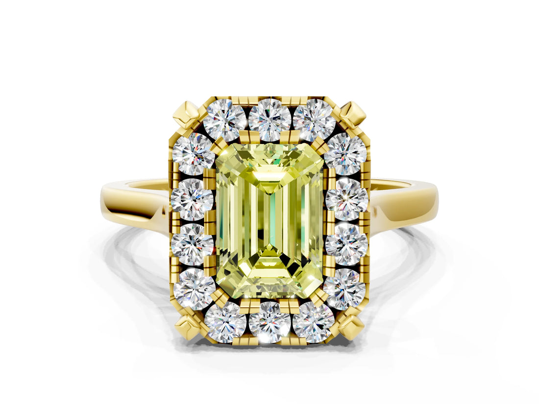 Yellow gold Fancy Yellow Emerald  Diamond Cluster Halo Solitaire with Four-Prong Setting_104