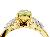 Yellow gold Fancy Yellow Emerald  Diamond Cluster Leaf Design Ring with Prong Setting_74