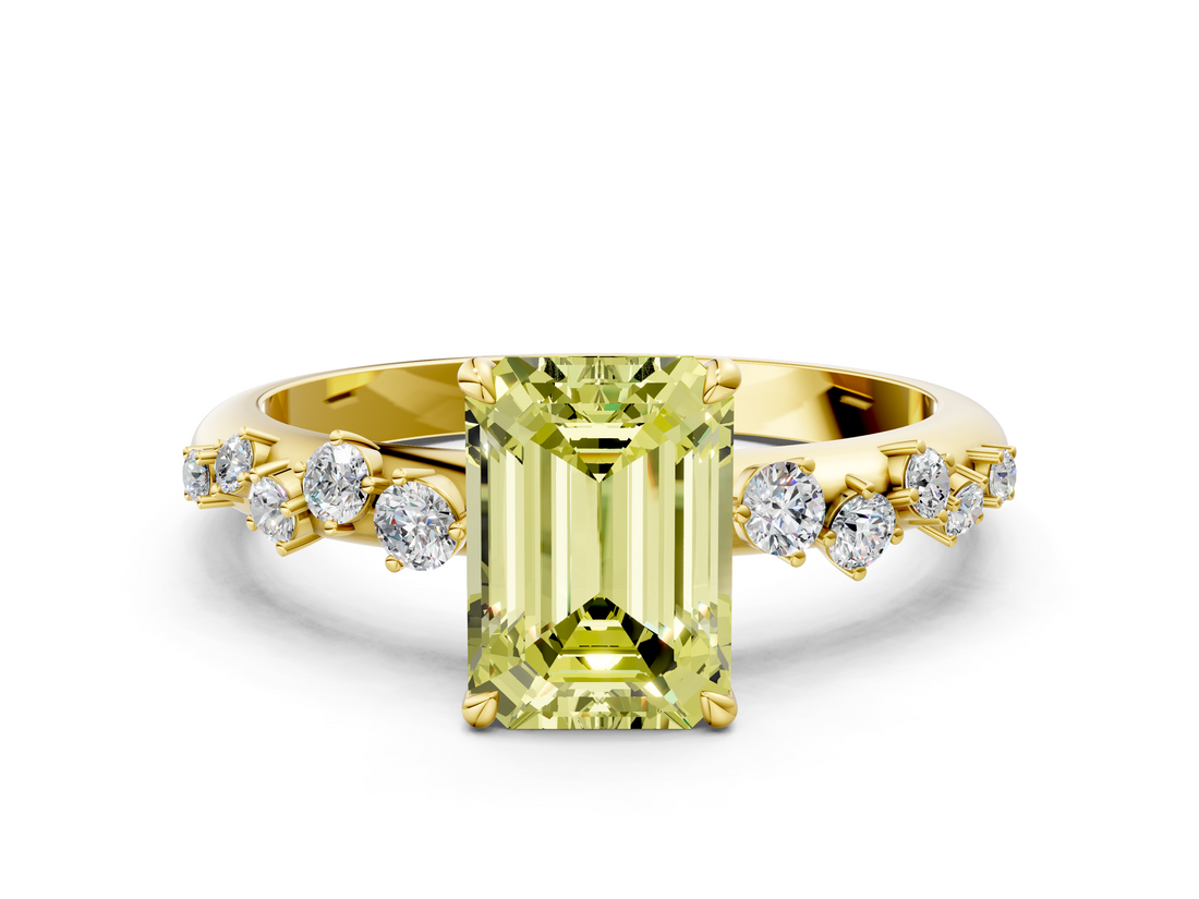 Yellow gold Fancy Yellow Emerald  Diamond Cluster Prong-Set Solitaire Ring_42
