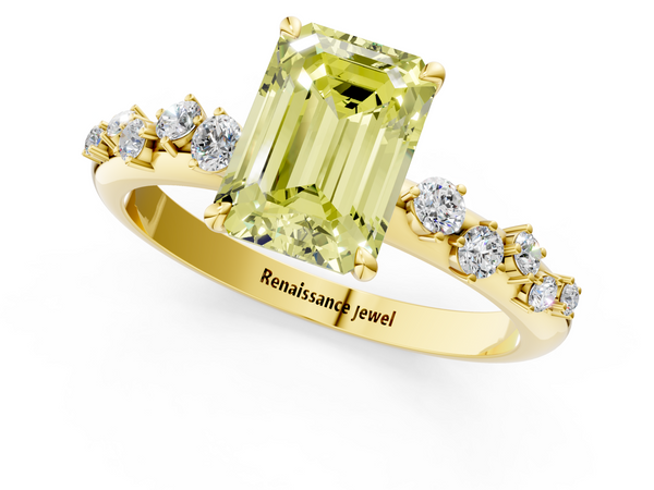 Yellow gold Fancy Yellow Emerald  Diamond Cluster Prong-Set Solitaire Ring